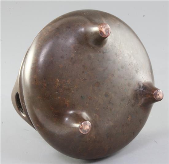 A Chinese copper bronze tripod censer, ding, 17th / 18th century, diameter 16.5cm